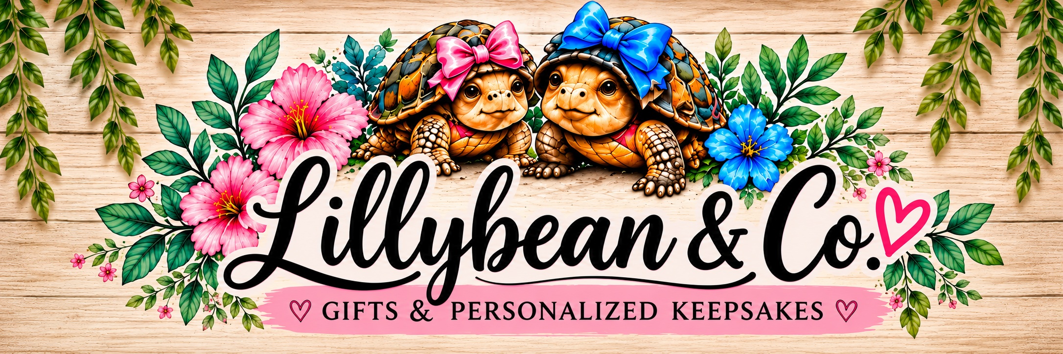 Lillybean & Co. with Lilly and Bean in a floral rustic header