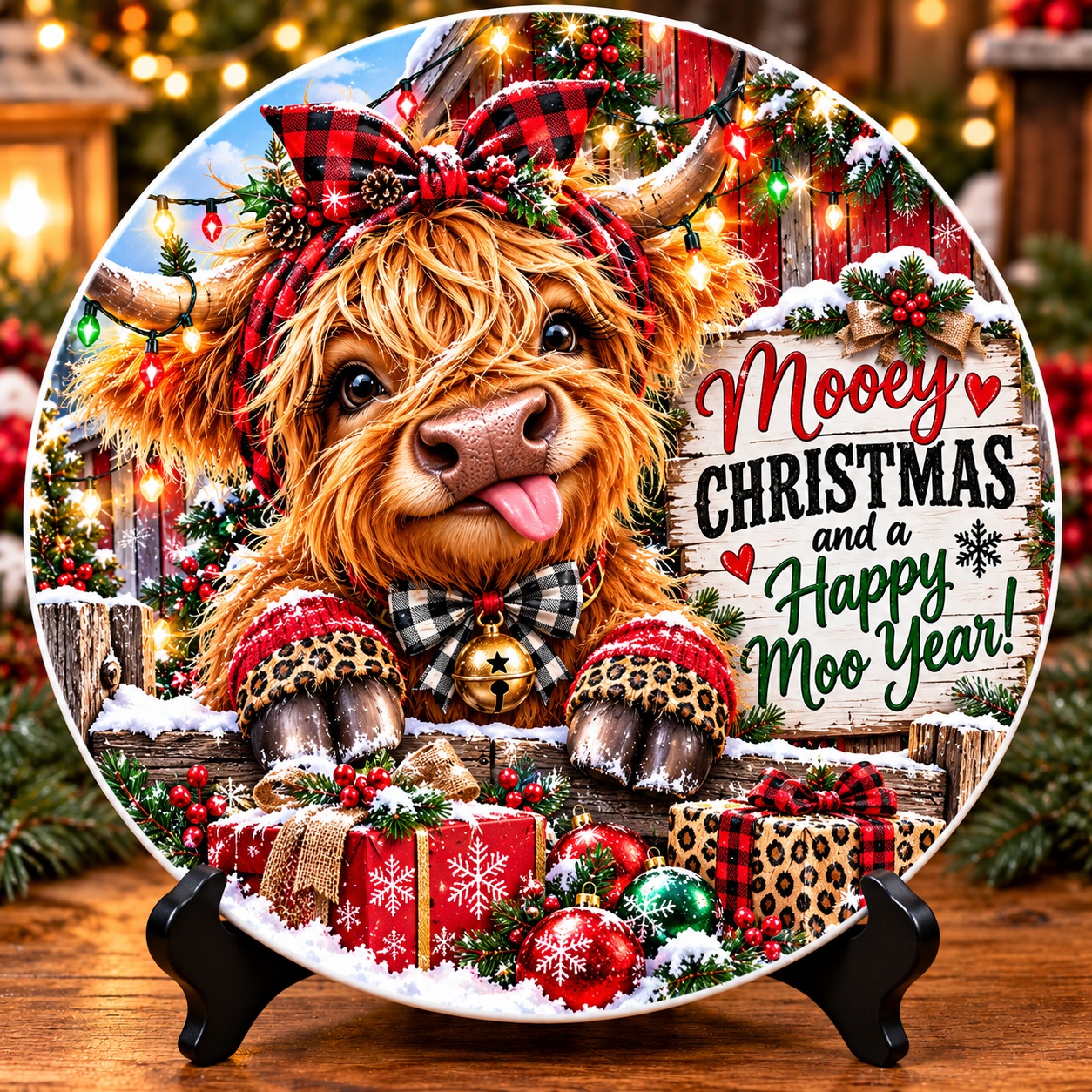 Mooey Christmas Highland cow decorative plate preview