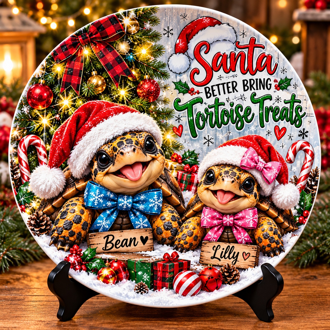 Lilly and Bean Santa Better Bring Tortoise Treats decorative plate preview